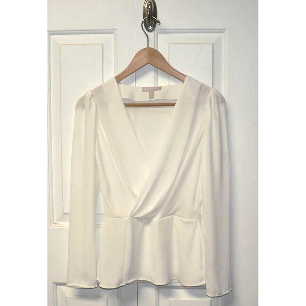 Chelsea28 Womens Long Sleeve Pleated Surplice V-Neck Wrap Top in Ivory 2XS $79‎